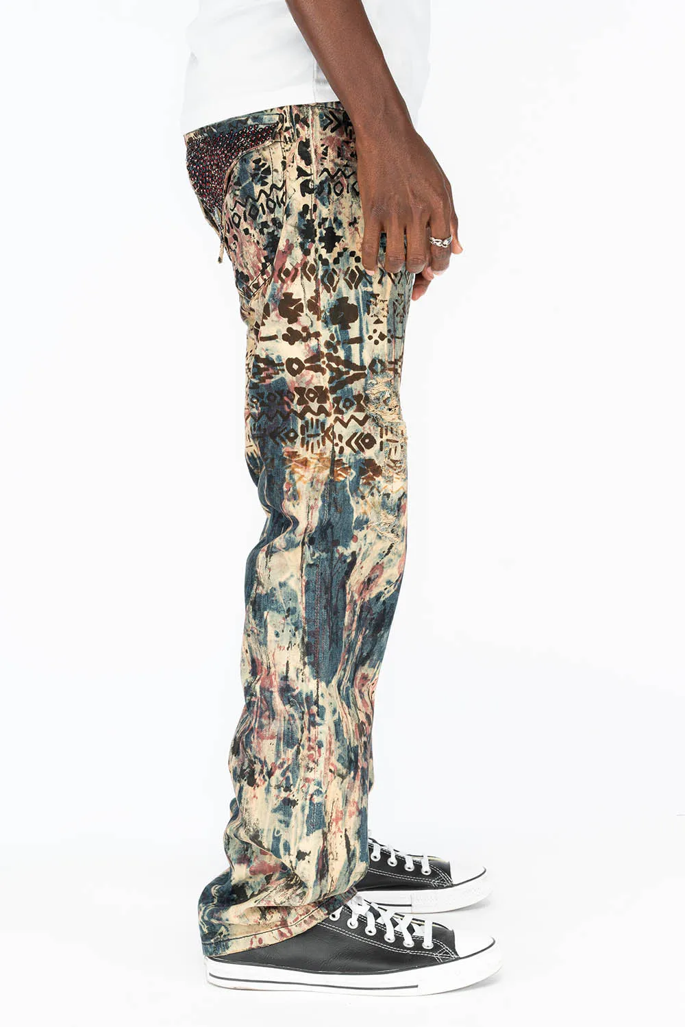 MENS CLASSIC STRAIGHT LEG LONG FLAP POCKET JEANS WITH RED CRYSTALS IN APACHE BROWN sold by Robin's Jean product image thumbnail 5