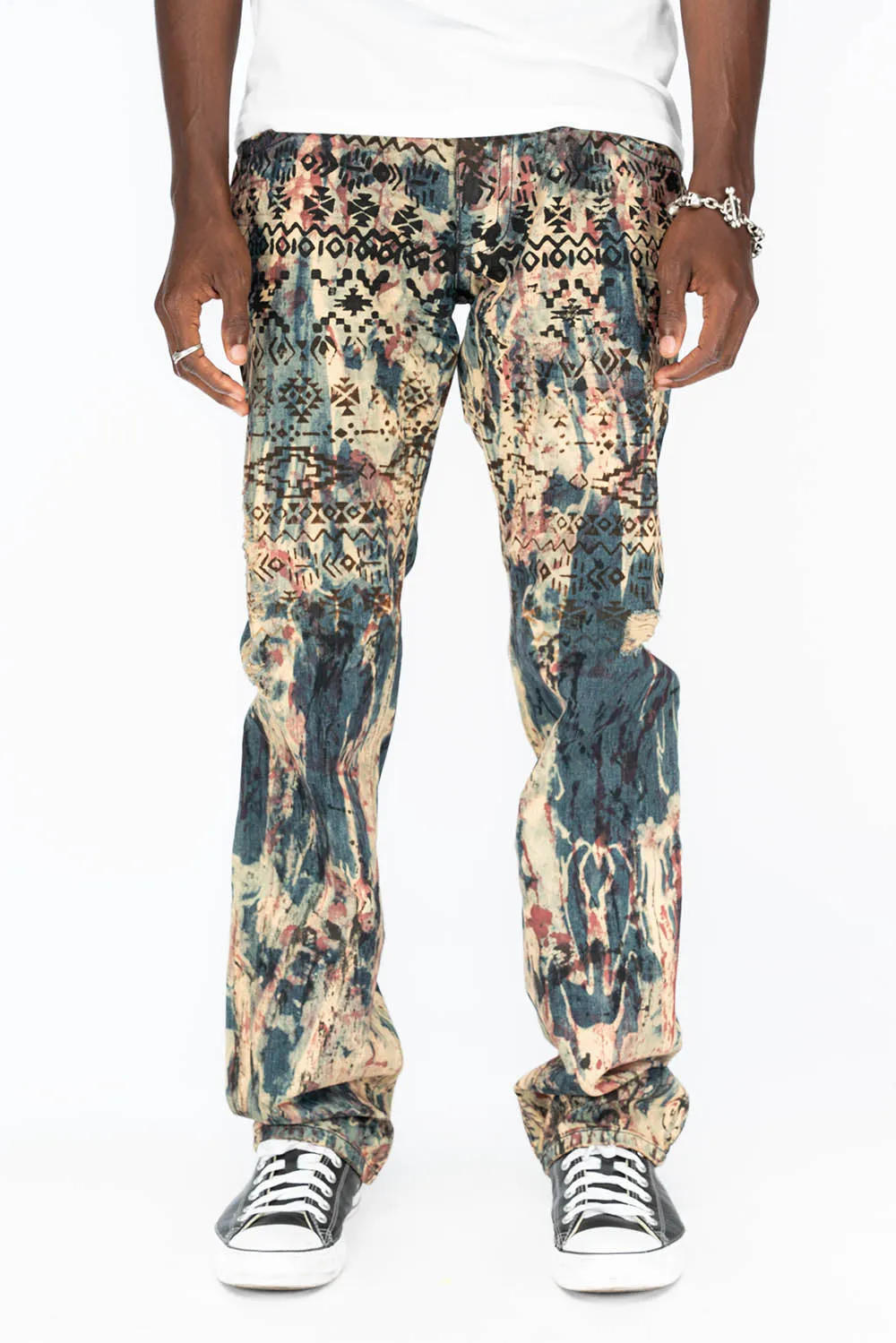 MENS CLASSIC STRAIGHT LEG LONG FLAP POCKET JEANS WITH RED CRYSTALS IN APACHE BROWN sold by Robin's Jean product image thumbnail 4