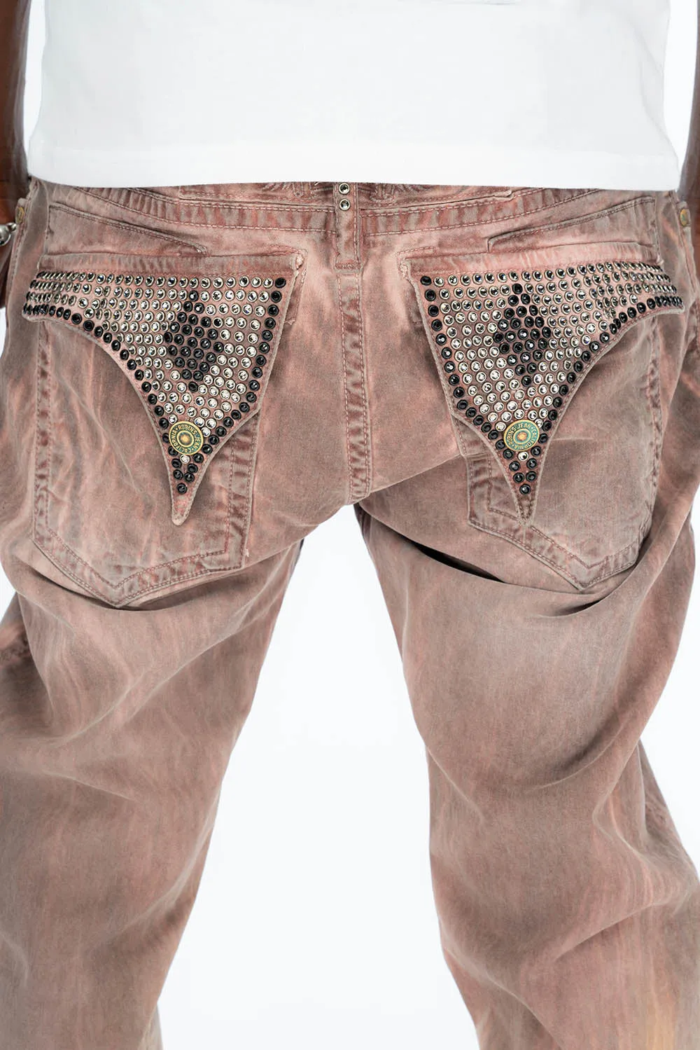 LONG FLAP MENS STRAIGHT LEG JEANS WITH CRYSTALS IN CANDY WASH sold by Robin's Jean product image thumbnail 3