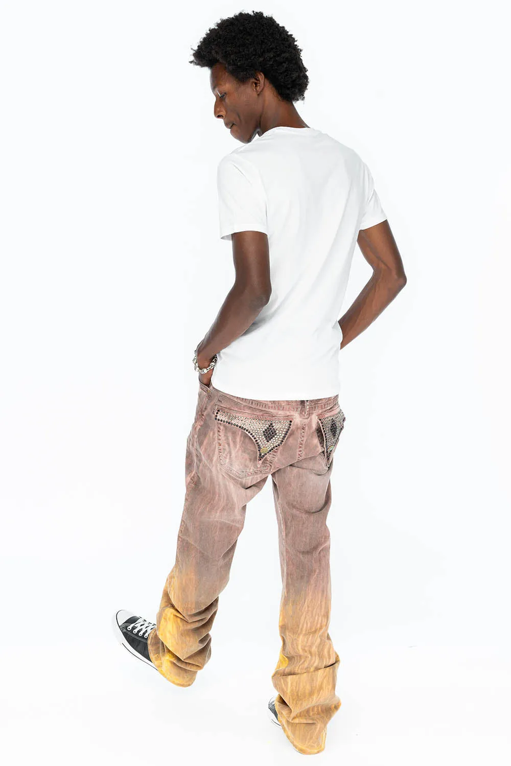 LONG FLAP MENS STRAIGHT LEG JEANS WITH CRYSTALS IN CANDY WASH sold by Robin's Jean product image thumbnail 2