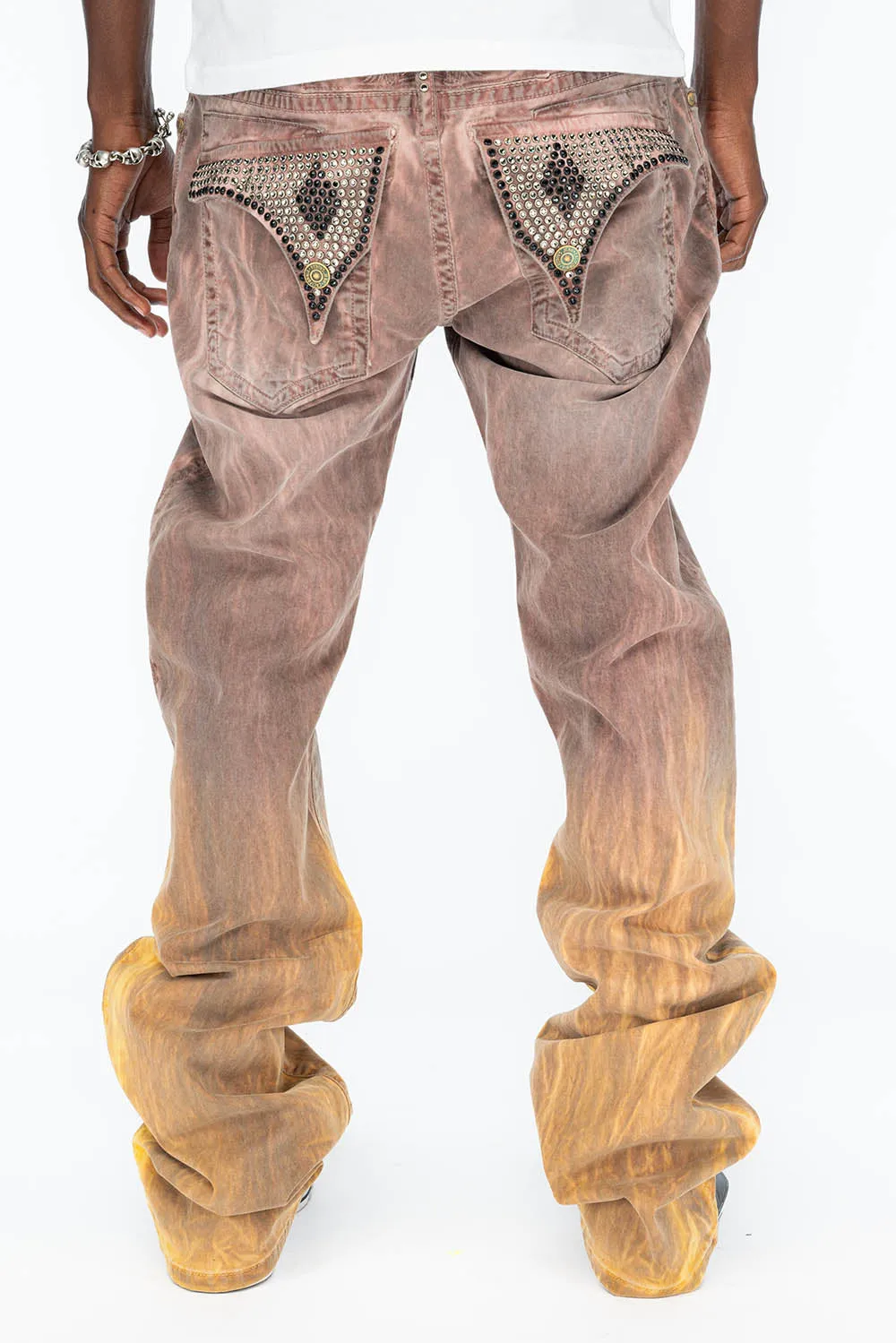 LONG FLAP MENS STRAIGHT LEG JEANS WITH CRYSTALS IN CANDY WASH sold by Robin's Jean