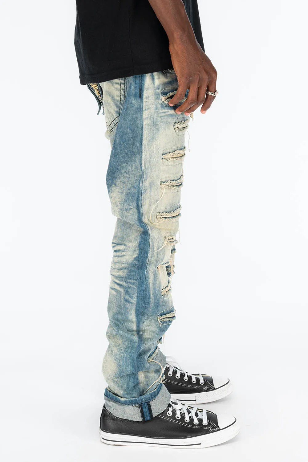 VINTAGE RIPPED,DISTRESSED & REPAIRED JEANS WITH BACK POCKET CRYSTALS IN OMAHA WASH sold by Robin's Jean product image thumbnail 4