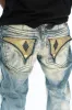 VINTAGE RIPPED,DISTRESSED & REPAIRED JEANS WITH BACK POCKET CRYSTALS IN OMAHA WASH sold by Robin's Jean