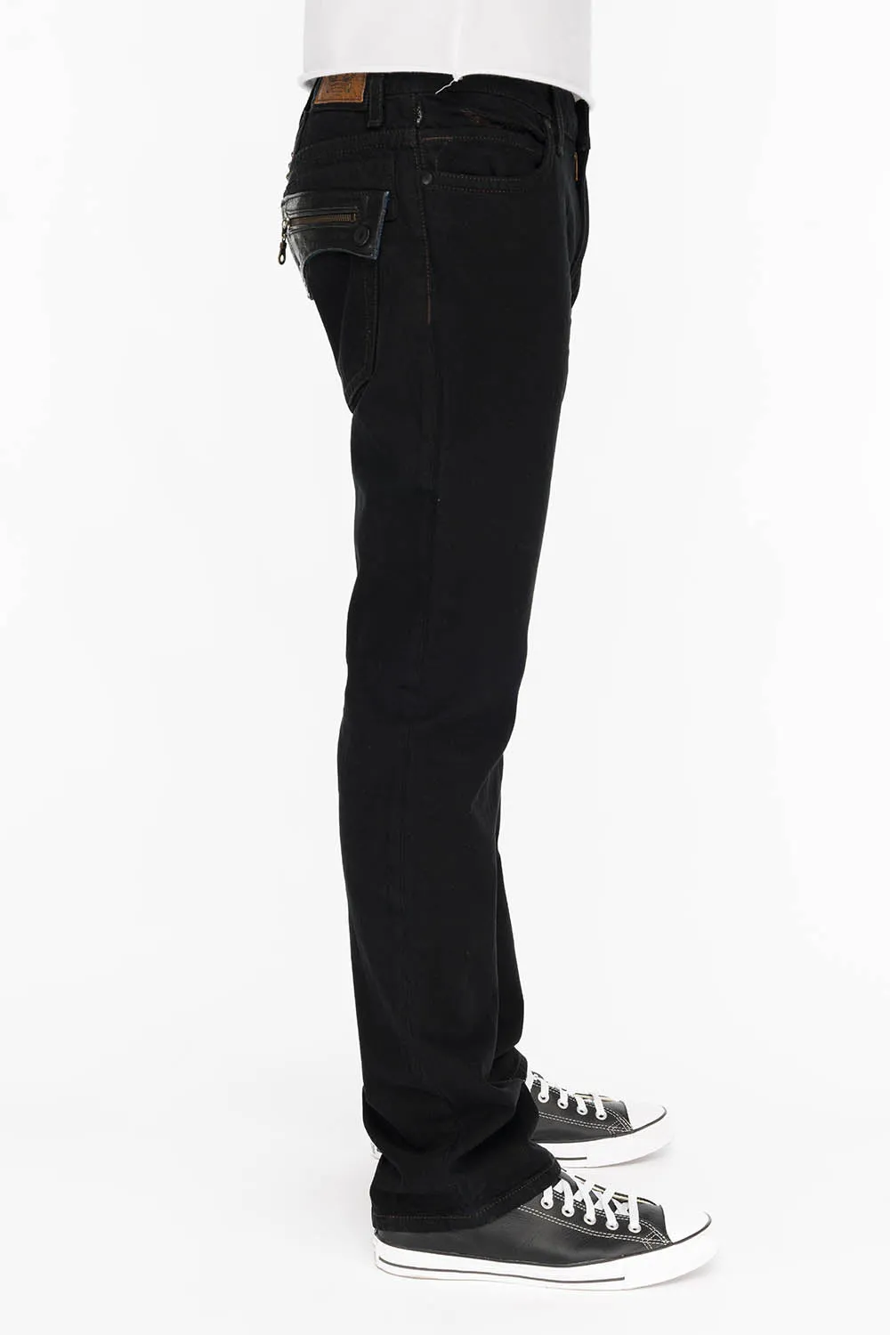 MENS LEATHER FLAP POCKET STRAIGHT LEG JEANS IN BLK sold by Robin's Jean product image thumbnail 3