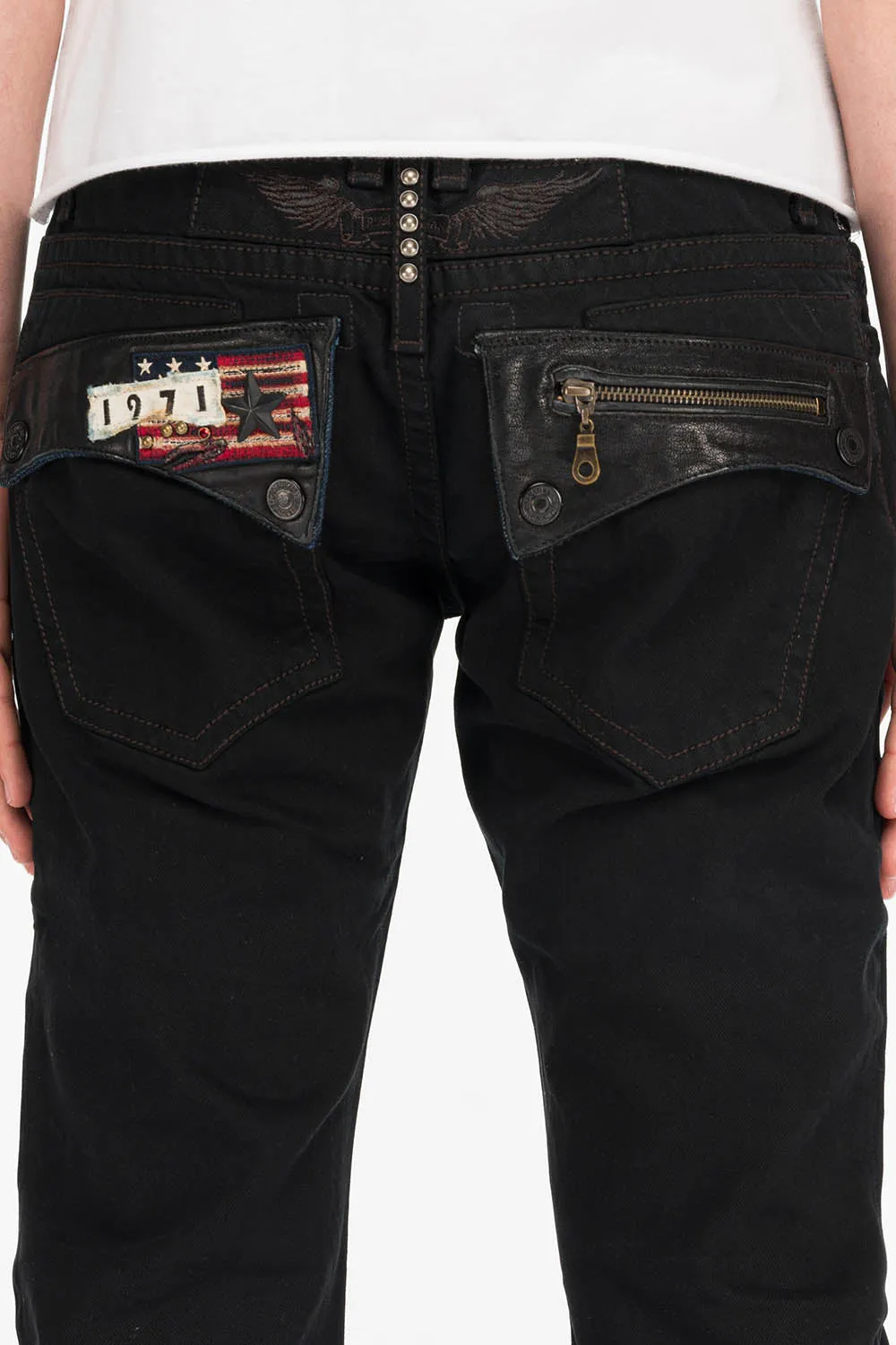 MENS LEATHER FLAP POCKET STRAIGHT LEG JEANS IN BLK sold by Robin's Jean product image thumbnail 4