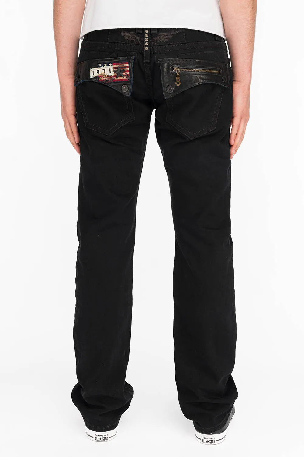 MENS LEATHER FLAP POCKET STRAIGHT LEG JEANS IN BLK sold by Robin's Jean
