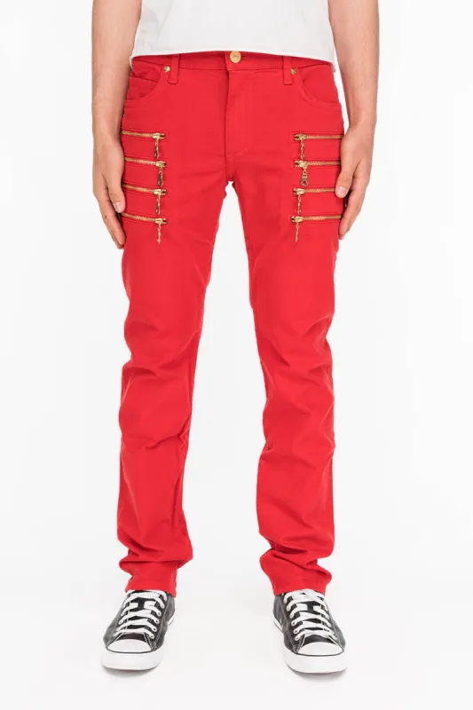 MENS MOTORCYCLE ZIPPER SLIM JEANS IN RED sold by Robin's Jean