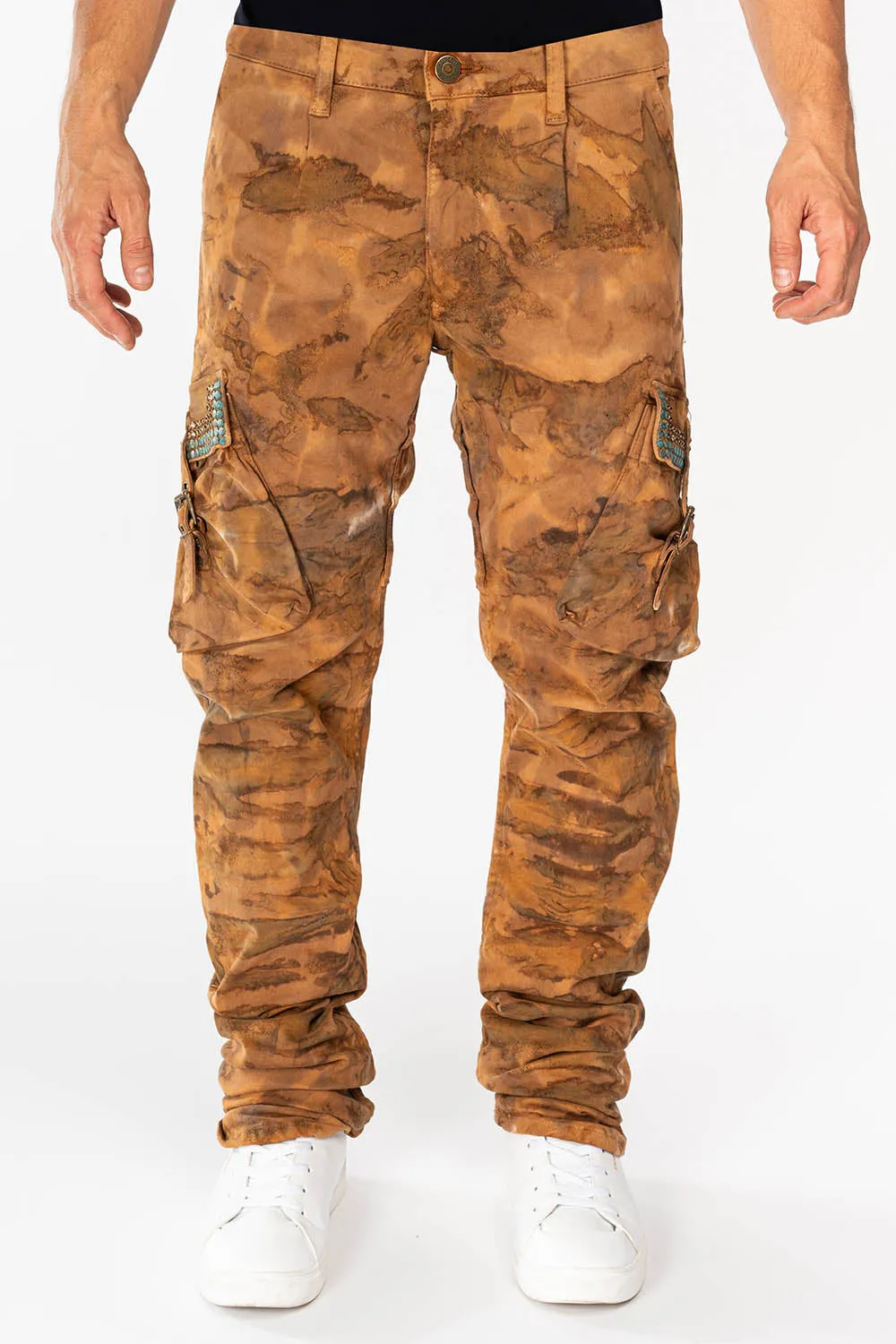 MENS PREDATOR CARGO PANTS WITH CRYSTALS IN MUD BROWN sold by Robin's Jean