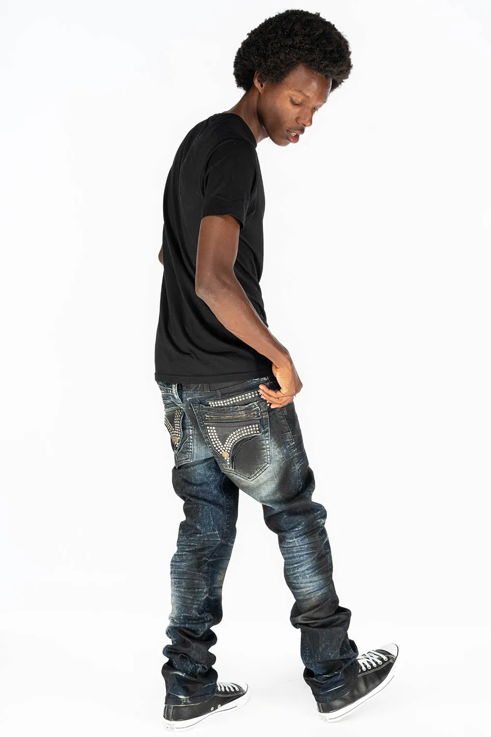 MINI FLAP MENS SLIM JEANS IN 5D SEMI COATING WITH CRYSTALS sold by Robin's Jean product image thumbnail 5