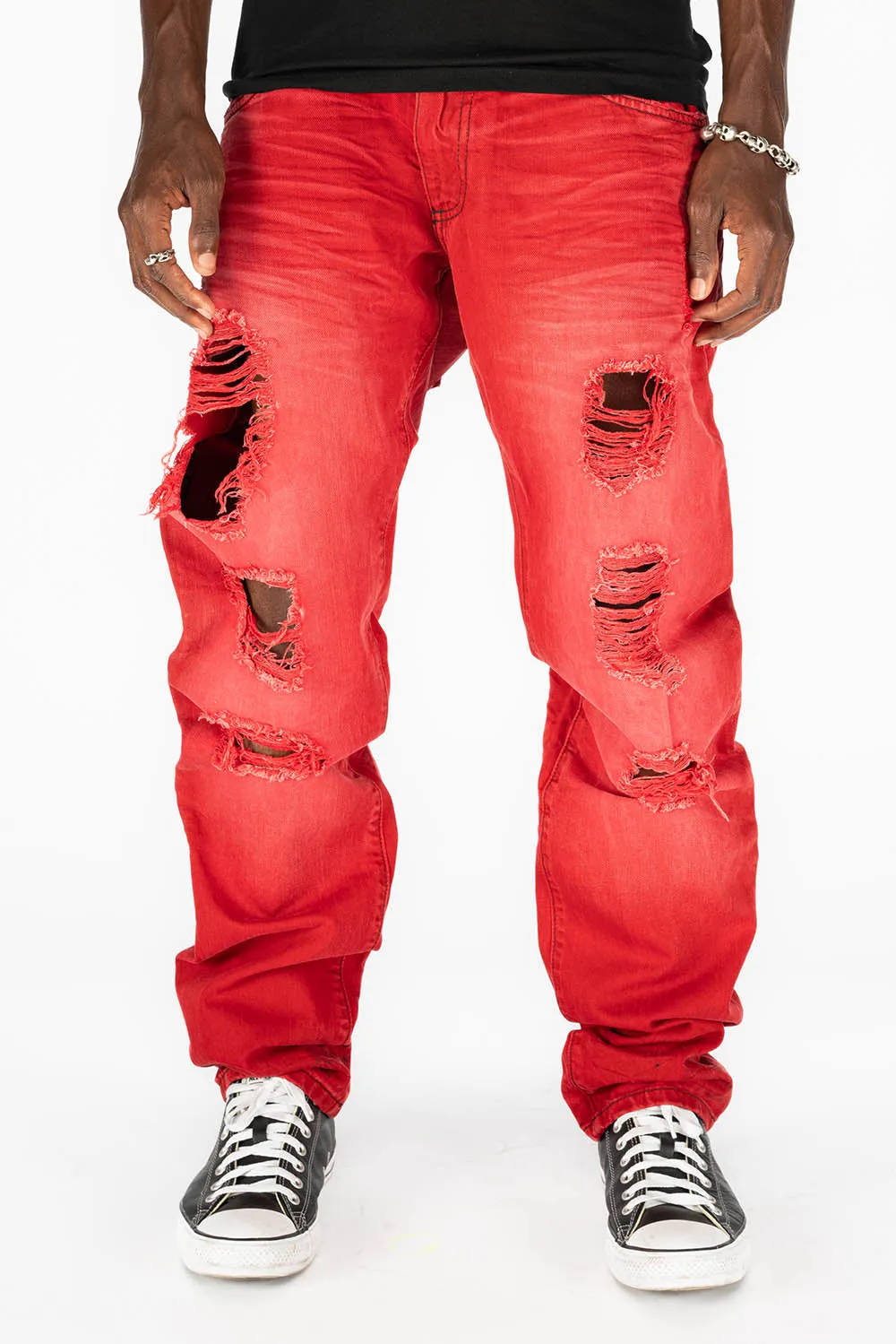 MINI FLAP MENS SLIM JEANS IN F-UP RED DESTROY WITH CRYSTALS sold by Robin's Jean product image thumbnail 5