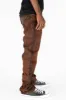 MENS LONG FLAP STRAIGHT CUT JEANS WITH CRYSTALS IN OIL BROWN sold by Robin's Jean