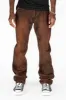 MENS LONG FLAP STRAIGHT CUT JEANS WITH CRYSTALS IN OIL BROWN sold by Robin's Jean