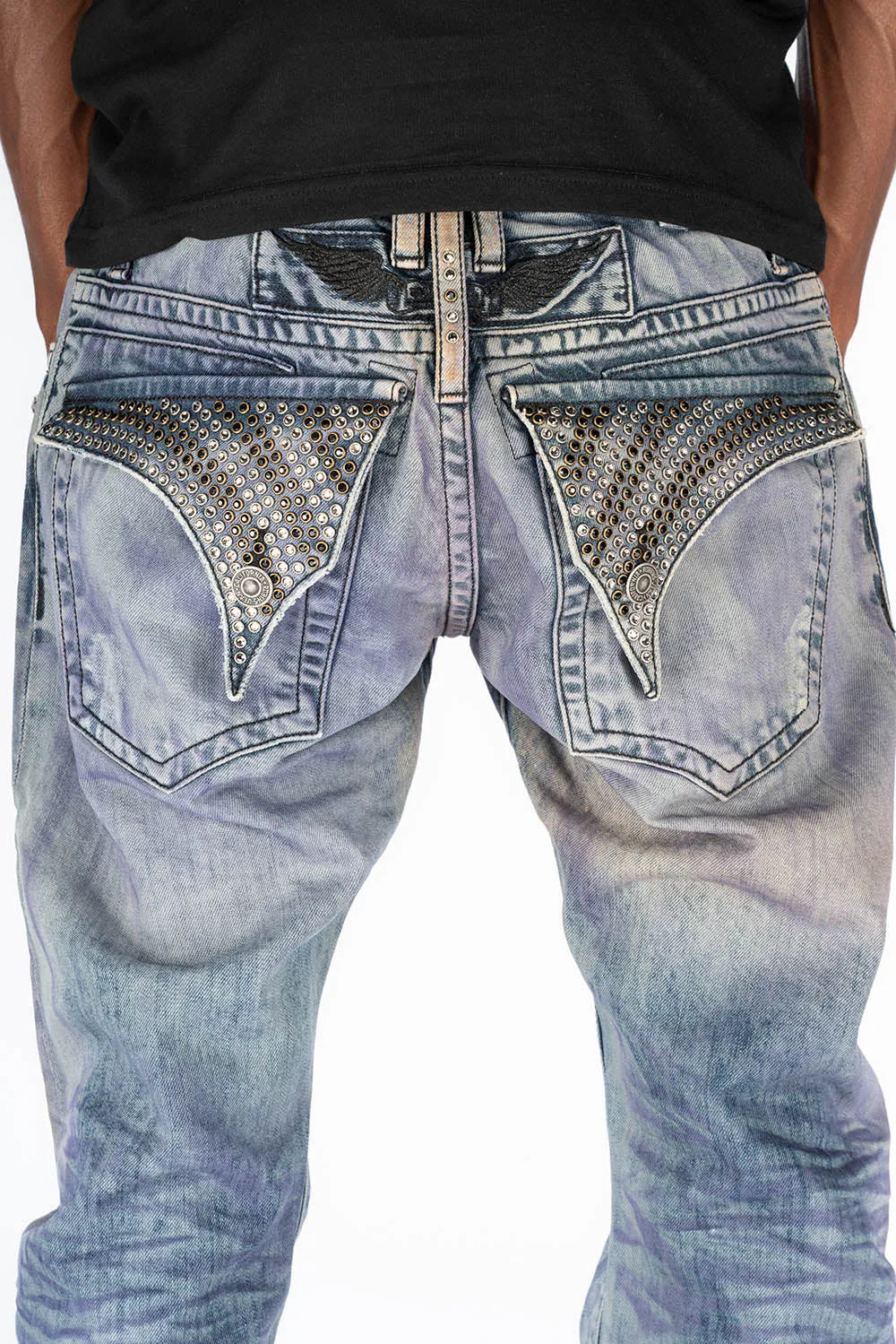 MENS LONG FLAP SLIM JEANS WITH CRYSTALS IN M WASH PURPLE BLUE WASH sold by Robin's Jean product image thumbnail 2
