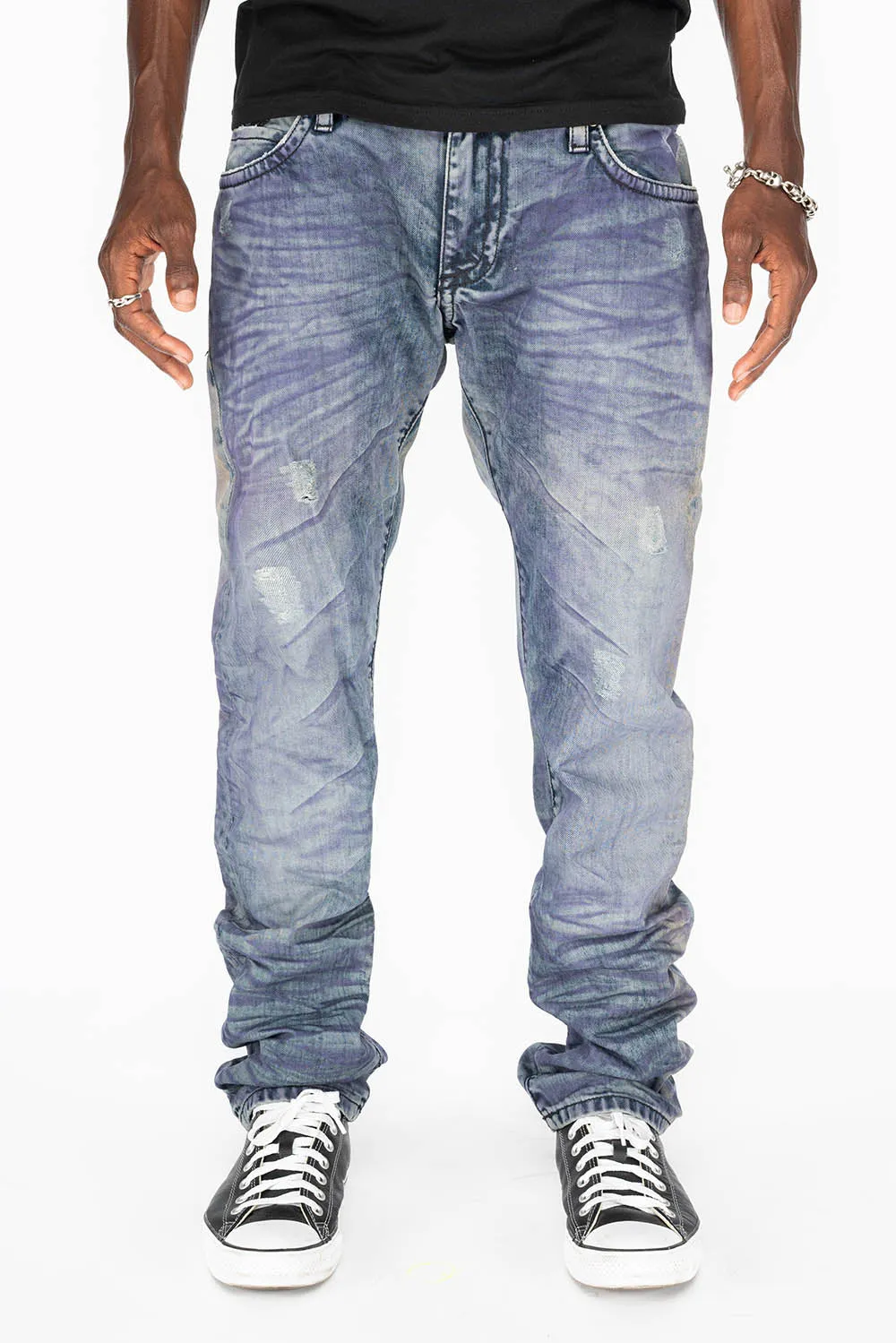 MENS LONG FLAP SLIM JEANS WITH CRYSTALS IN M WASH PURPLE BLUE WASH sold by Robin's Jean product image thumbnail 3