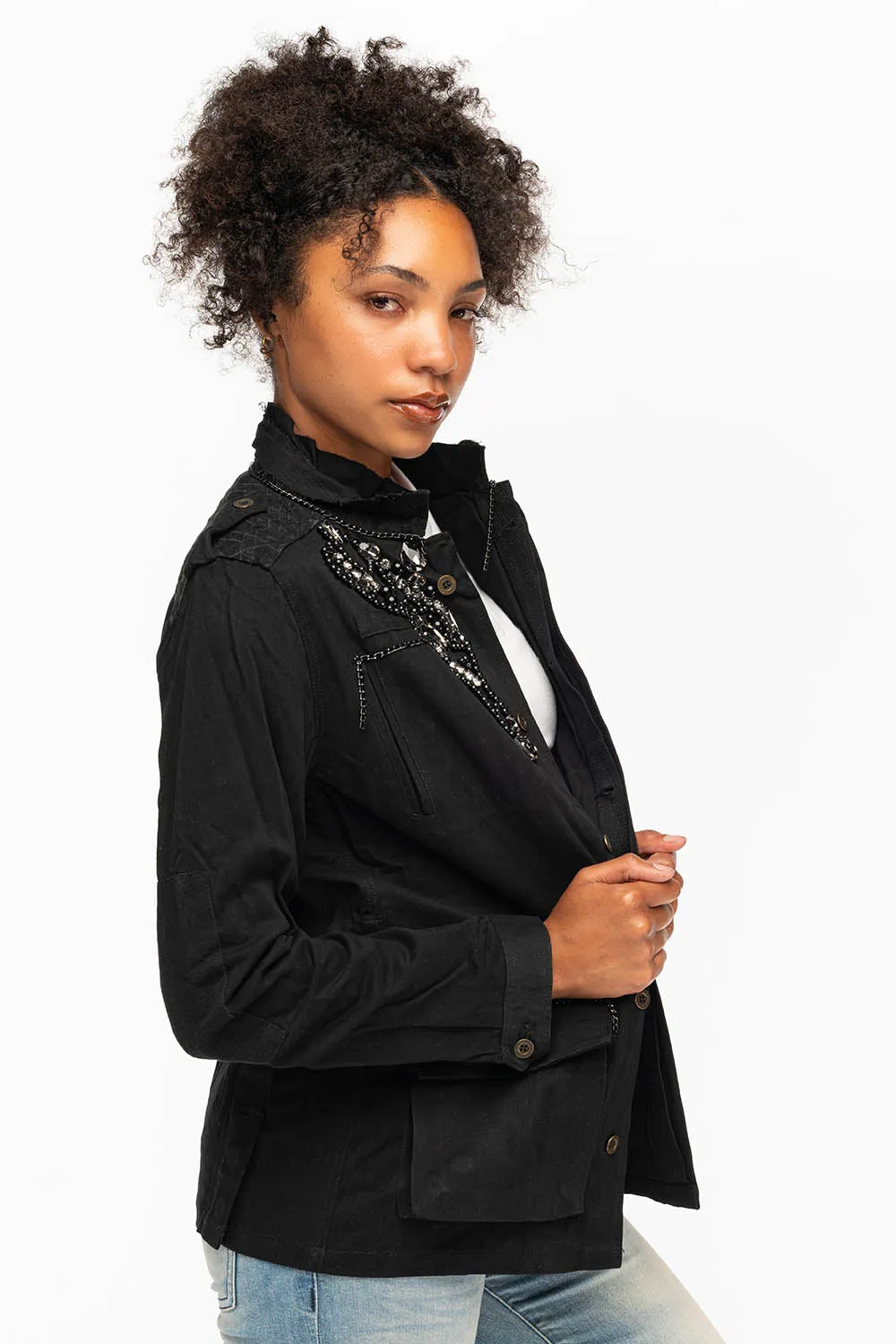 MILITARY JACKET WITH CRYSTALS IN BLACK sold by Robin's Jean product image thumbnail 2
