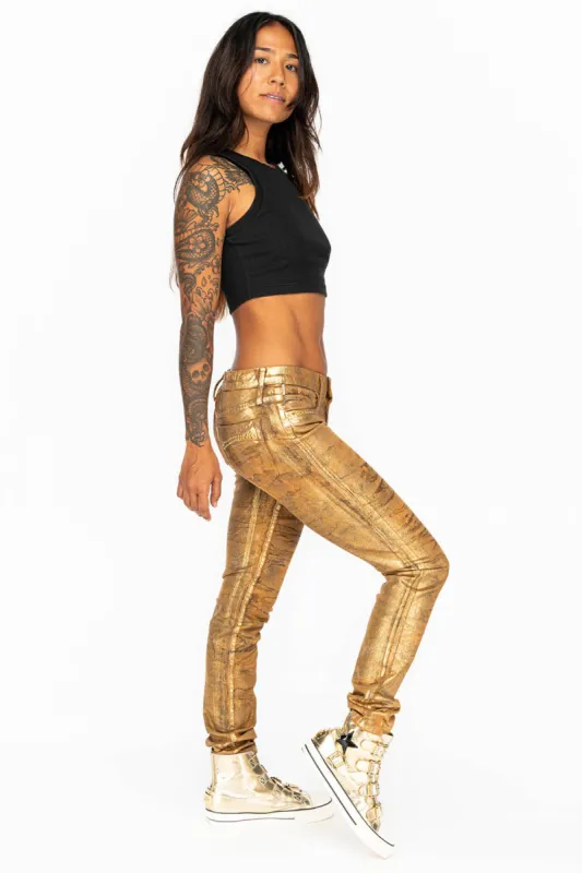 MID RISE WOMENS SKINNY JEANS IN AERO KHAKI WASH WITH GOLD CRYSTALS sold by Robin's Jean