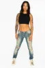 MARILYN WOMENS DISTRESSED STUDDED SKINNY BLUE JEANS WITH GOLD EMBELLISHMENT sold by Robin's Jean