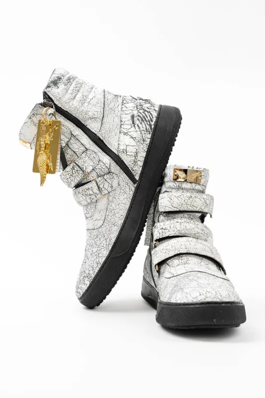 MENS HIGH TOP VELCRO  SHOES IN CRACKLED WHITE sold by Robin's Jean