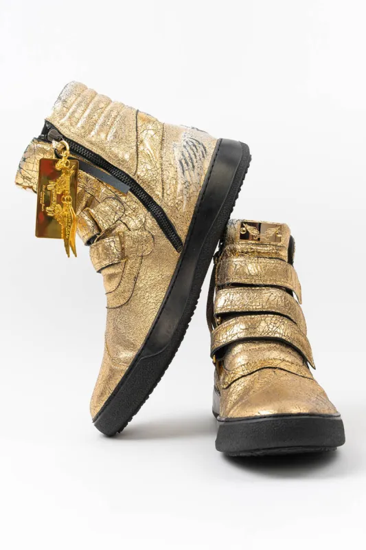 MENS HIGH TOP VELCRO  SHOES IN CRACKLED GOLD sold by Robin's Jean