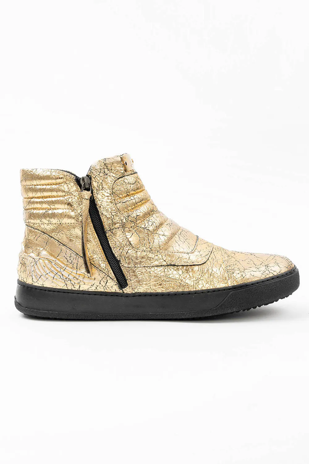 MENS MID TOP BIKER SHOES IN CRACKLED GOLD sold by Robin's Jean product image thumbnail 3