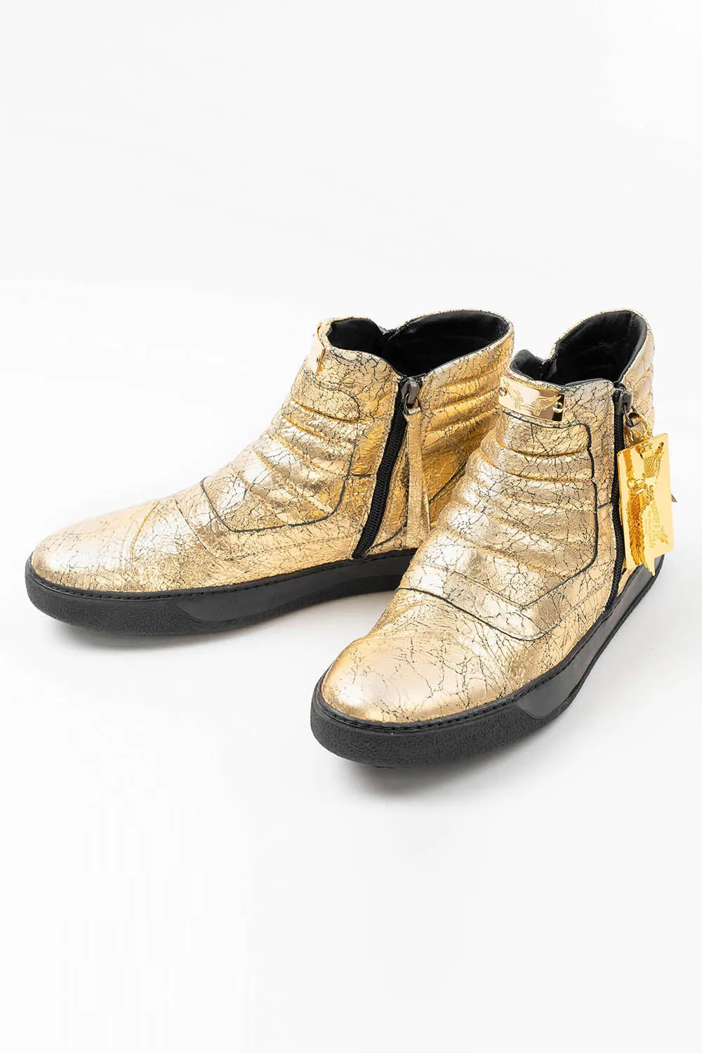 MENS MID TOP BIKER SHOES IN CRACKLED GOLD sold by Robin's Jean product image thumbnail 2