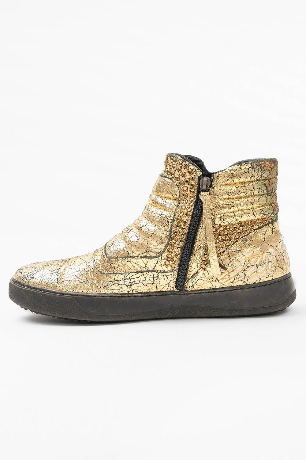 MENS MID TOP BIKER SHOES IN CRACKLED GOLD LEATHER WITH CRYSTALS sold by Robin's Jean product image thumbnail 5