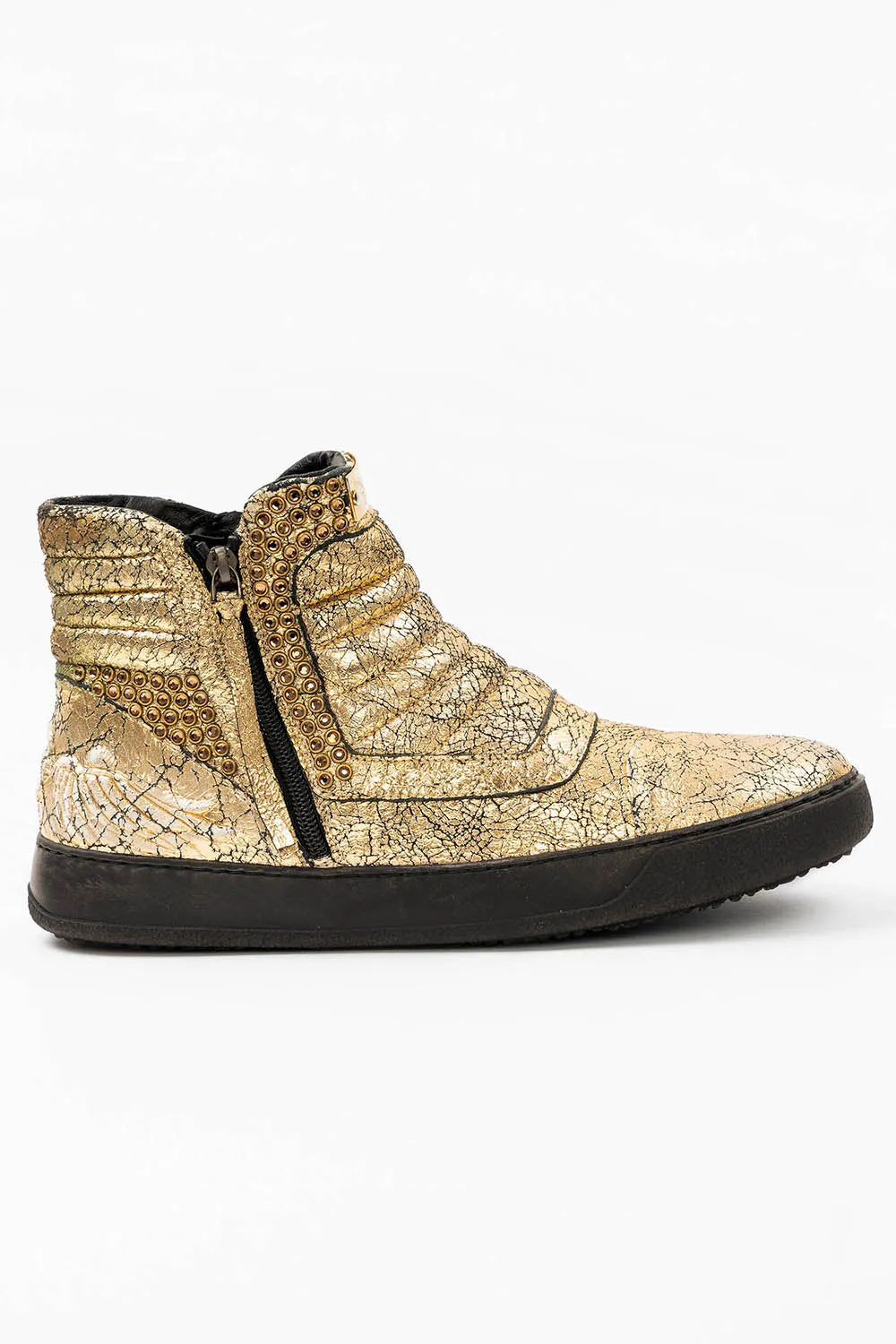 MENS MID TOP BIKER SHOES IN CRACKLED GOLD LEATHER WITH CRYSTALS sold by Robin's Jean product image thumbnail 4