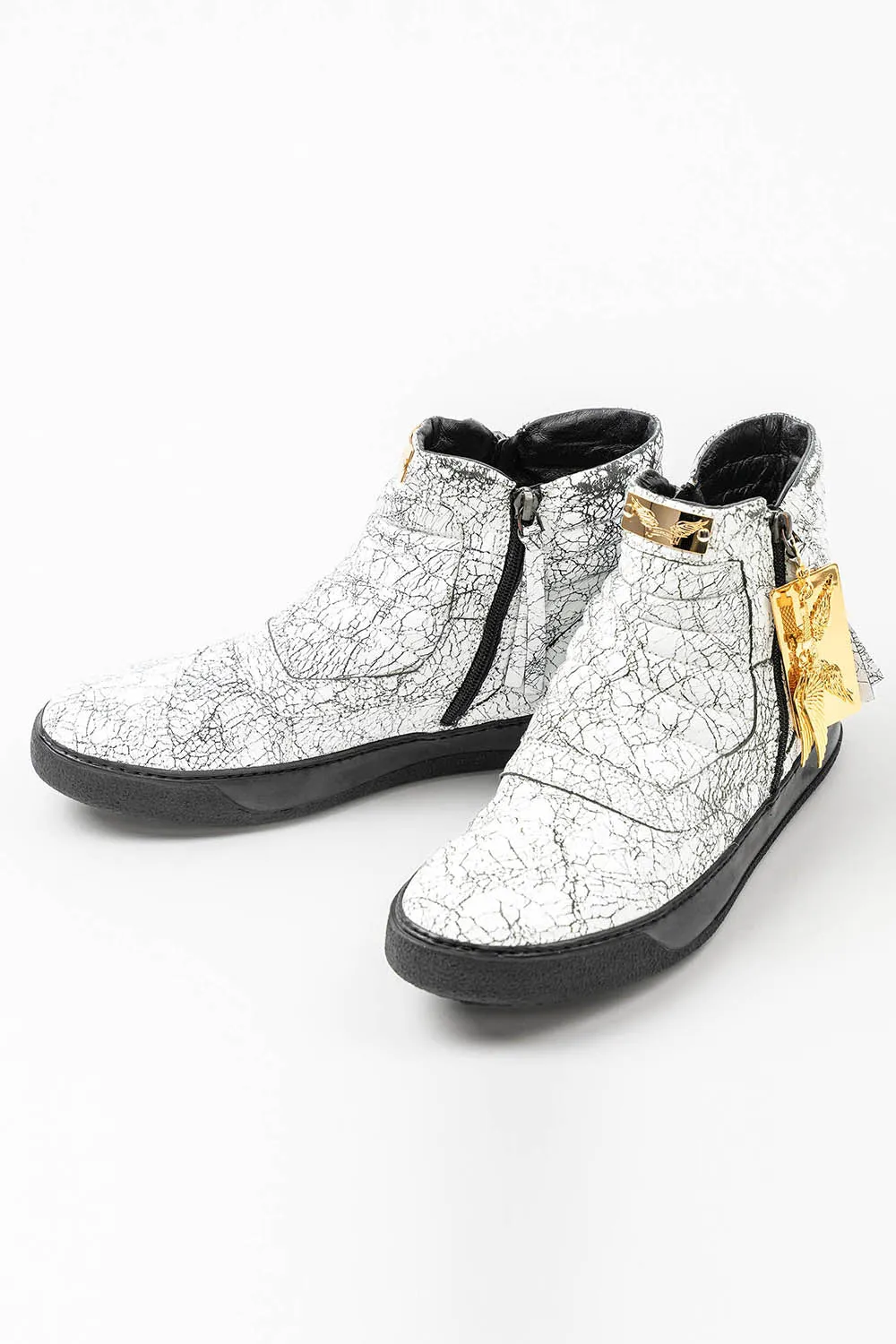 MENS MID TOP BIKER SHOES IN CRACKLED WHITE sold by Robin's Jean product image thumbnail 2