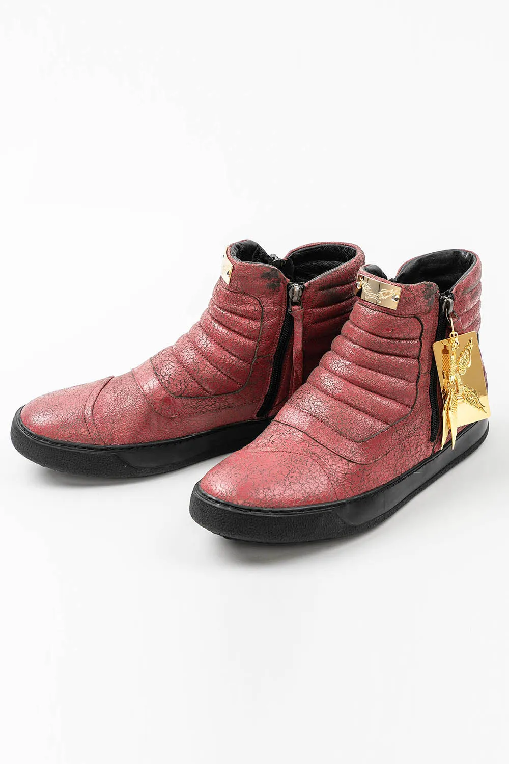 MENS MID TOP BIKER SHOES IN CRACKLED RED sold by Robin's Jean product image thumbnail 2