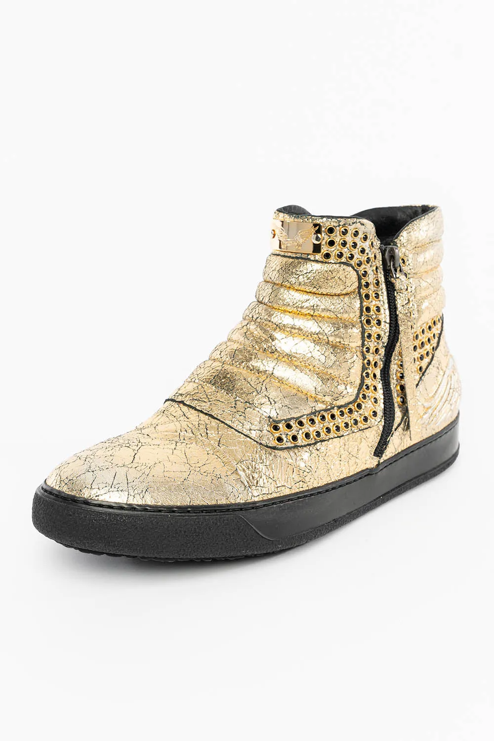 MENS MID TOP BIKER SHOES IN CRACKLED GOLD LEATHER WITH CRYSTAL EMBELLISHMENT sold by Robin's Jean product image thumbnail 3