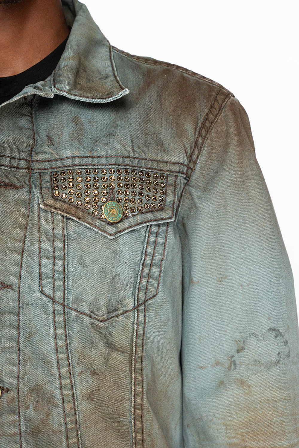 VINTAGE FASHION LIGHT BLUE JEAN JKT WITH BROWN CONTRAST STICH WITH CRYSTALS sold by Robin's Jean product image thumbnail 4