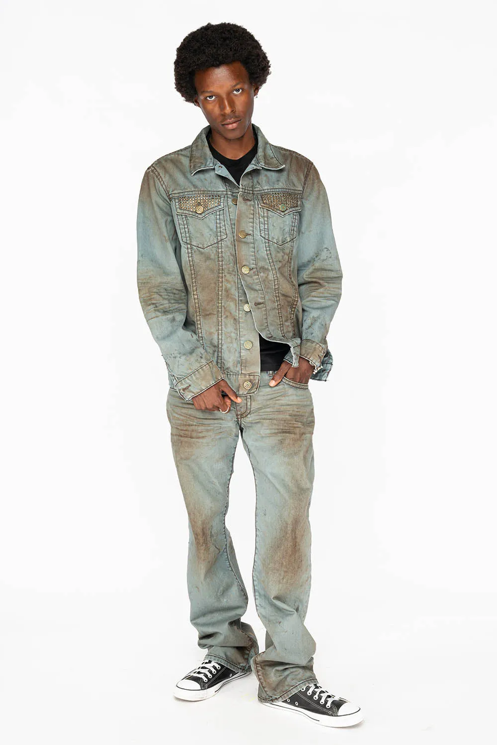 VINTAGE FASHION LIGHT BLUE JEAN JKT WITH BROWN CONTRAST STICH WITH CRYSTALS sold by Robin's Jean product image thumbnail 2