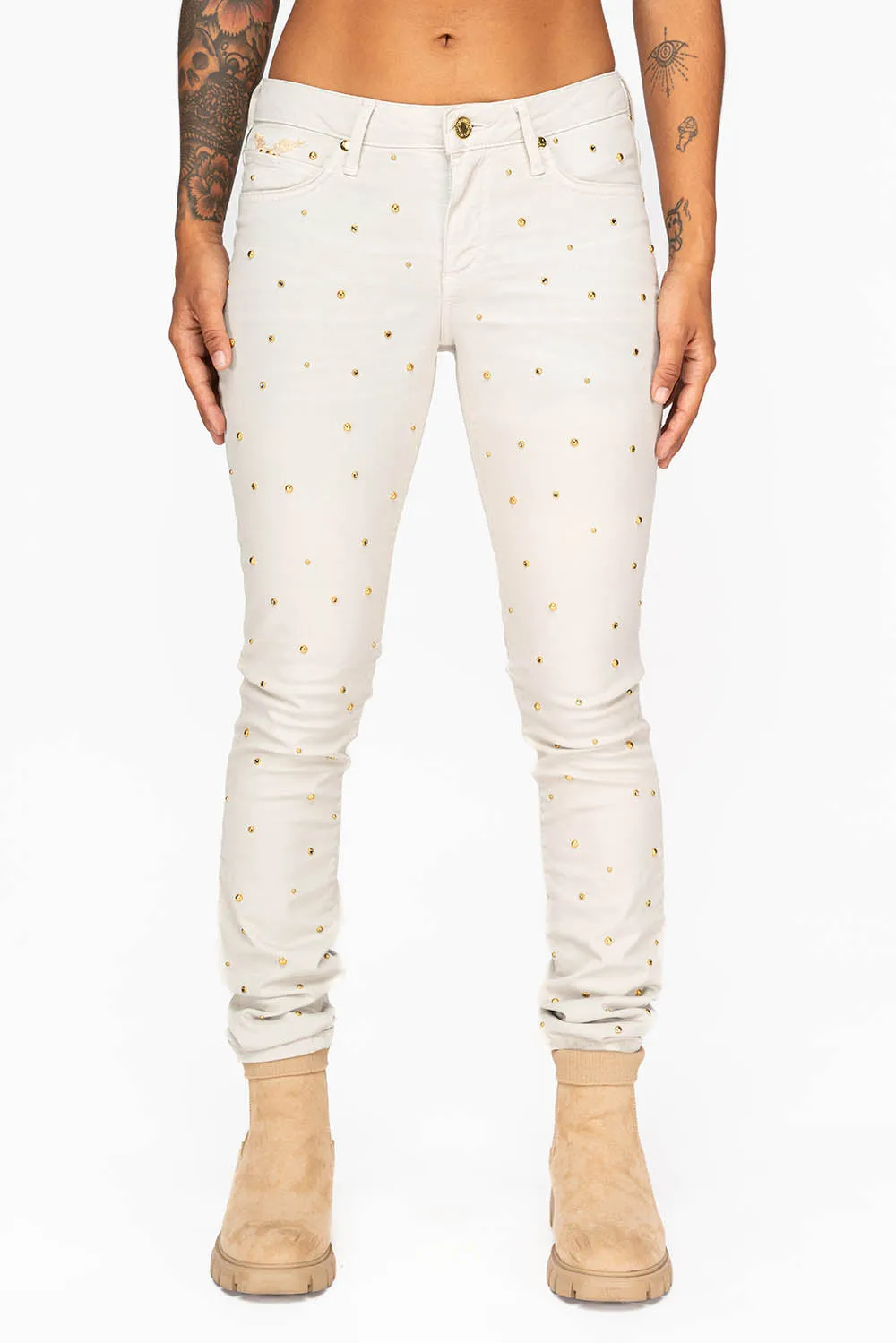 MID RISE WOMENS SKINNY JEANS IN BAKER STONE WASH WITH CRYSTALS sold by Robin's Jean product image thumbnail 5