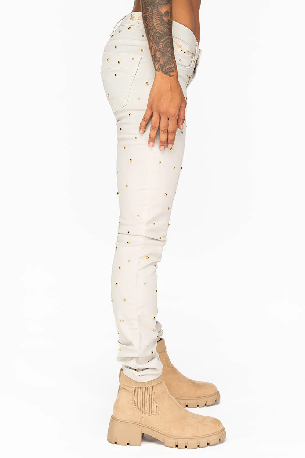 MID RISE WOMENS SKINNY JEANS IN BAKER STONE WASH WITH CRYSTALS sold by Robin's Jean product image thumbnail 4