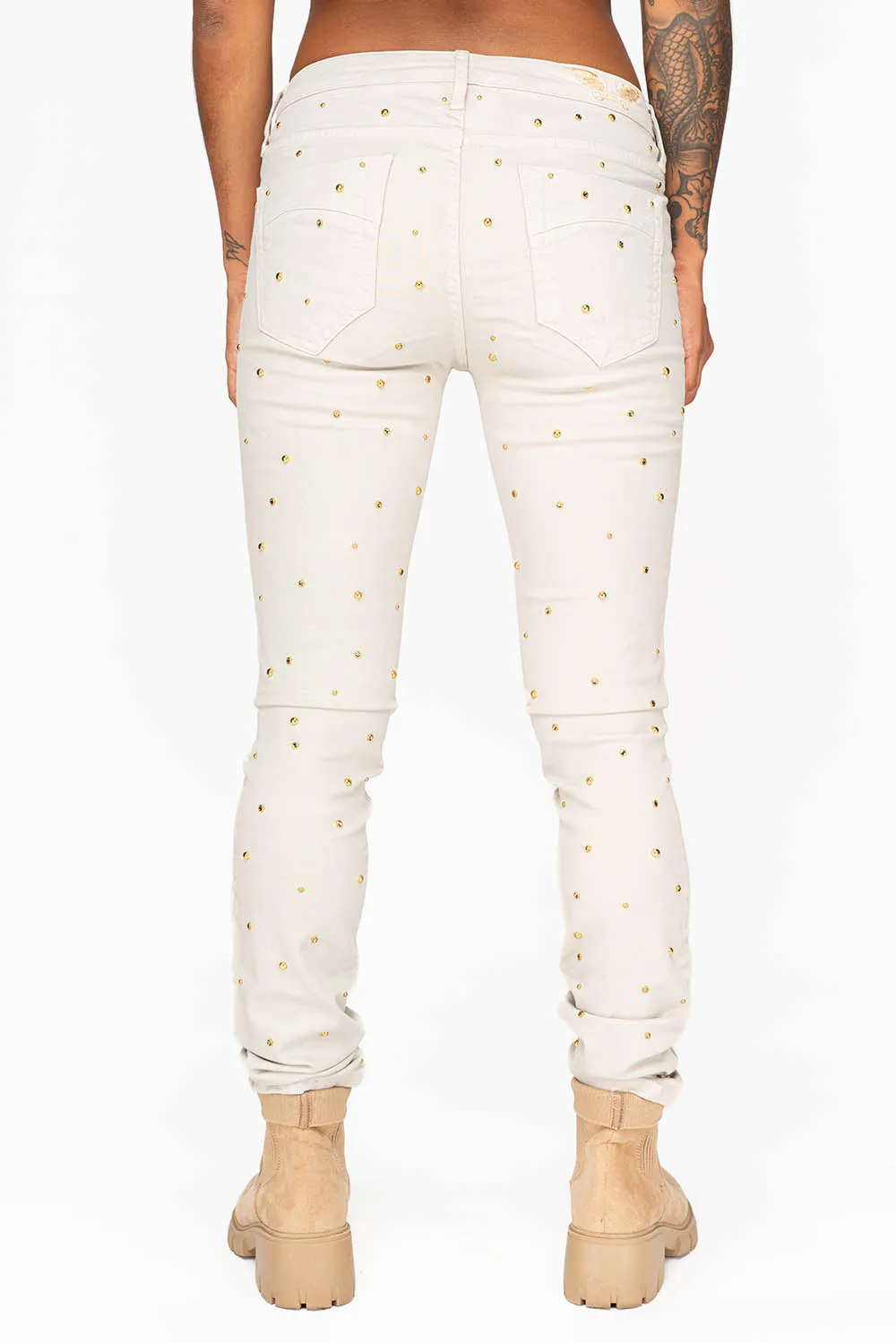 MID RISE WOMENS SKINNY JEANS IN BAKER STONE WASH WITH CRYSTALS sold by Robin's Jean product image thumbnail 3