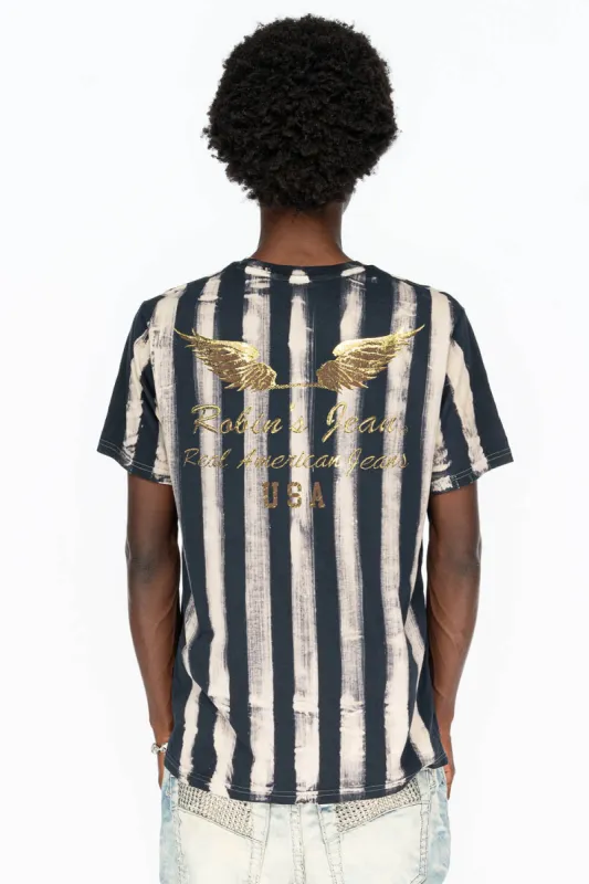 PRISONER BLACK/WHITE T-SHIRT  WITH GOLD WING sold by Robin's Jean