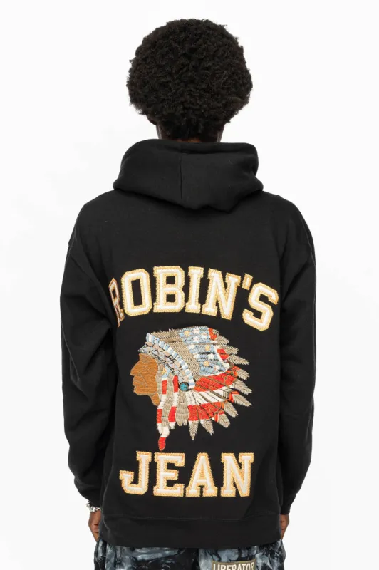 ROBIN’S HEAVY WEIGHT  NATIVE AMERICAN CHIEF PULLOVER HOODIE IN BLACK sold by Robin's Jean