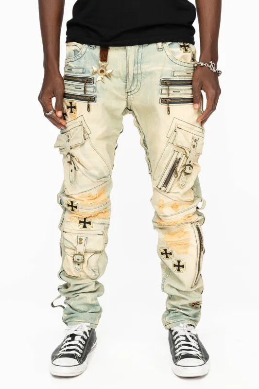 RAPTOR MILITARY STYLE CARGO JEANS IN LIGHT BLUE WASH WITH RIPS sold by Robin's Jean