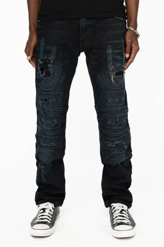 SLIM JEANS WITH OVAL PATCHES WITH STUDS AND CRYSTALS IN F_ED UP BLACK sold by Robin's Jean