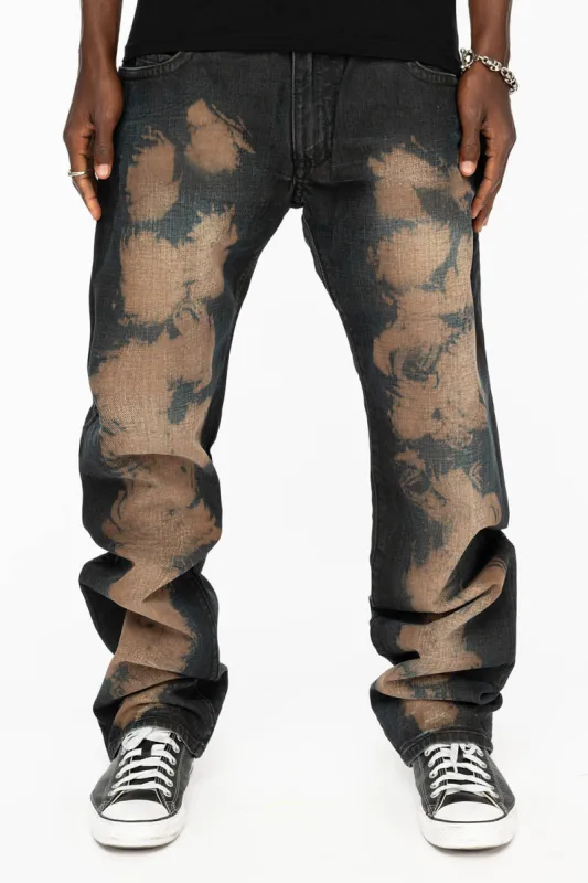 LONG FLAP STRAIGHT LEG JEANS IN TIPPY BROWN WASH WITH FULL FLAP EMBELLISHMENT sold by Robin's Jean