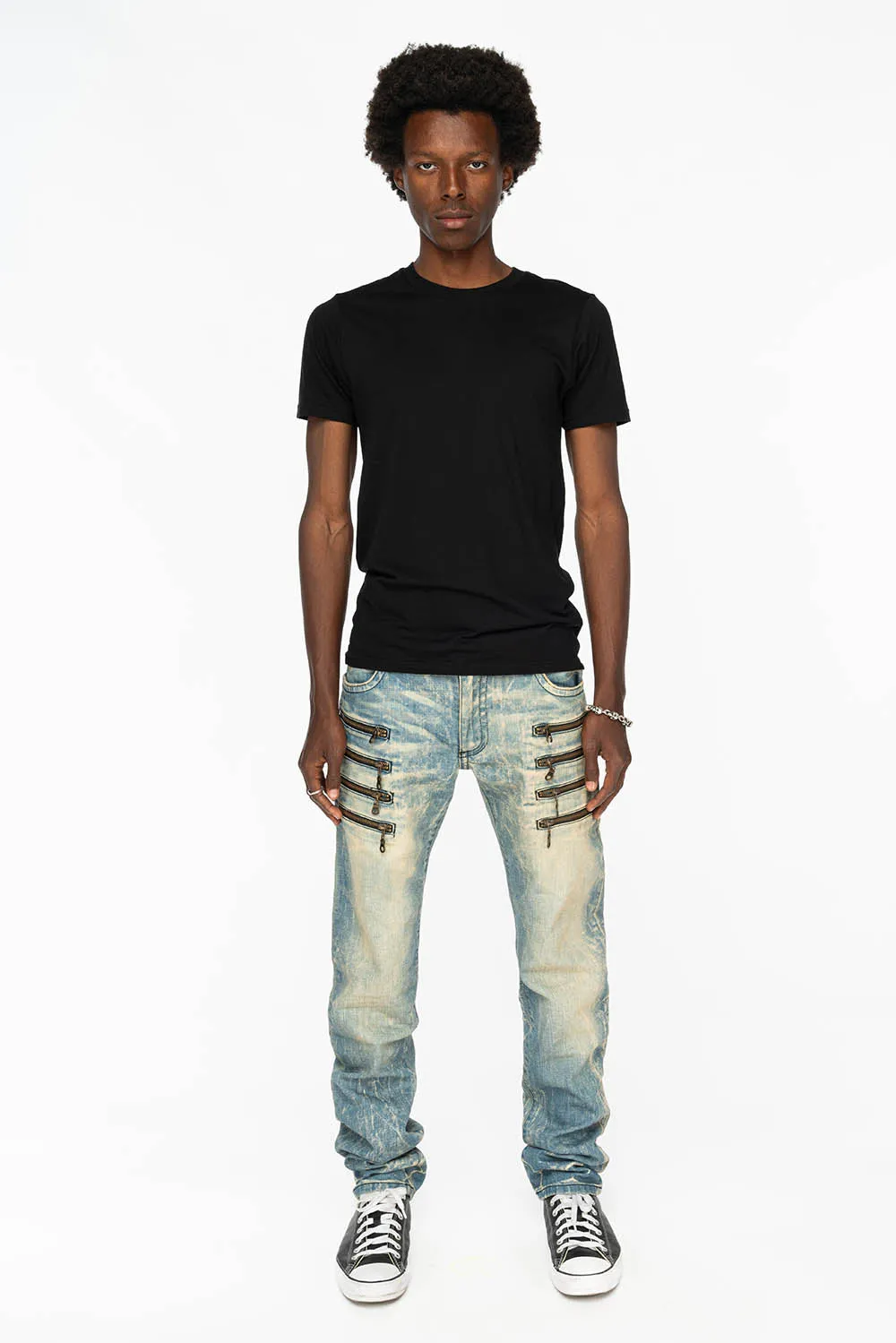 MENS MOTORCYCLE ZIPPERS SLIM JEANS IN LIGHT BLUE WASH sold by Robin's Jean product image thumbnail 5