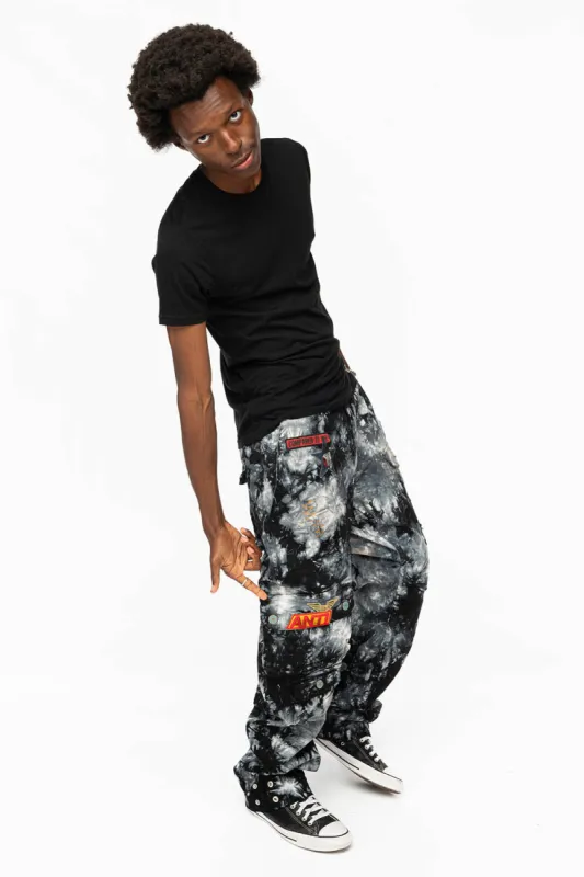 ORIGINAL ROBIN’S JEAN CALL OF DUTY CARGO PANTS IN CRYSTAL TYE DYE BLK WITH PATCH sold by Robin's Jean