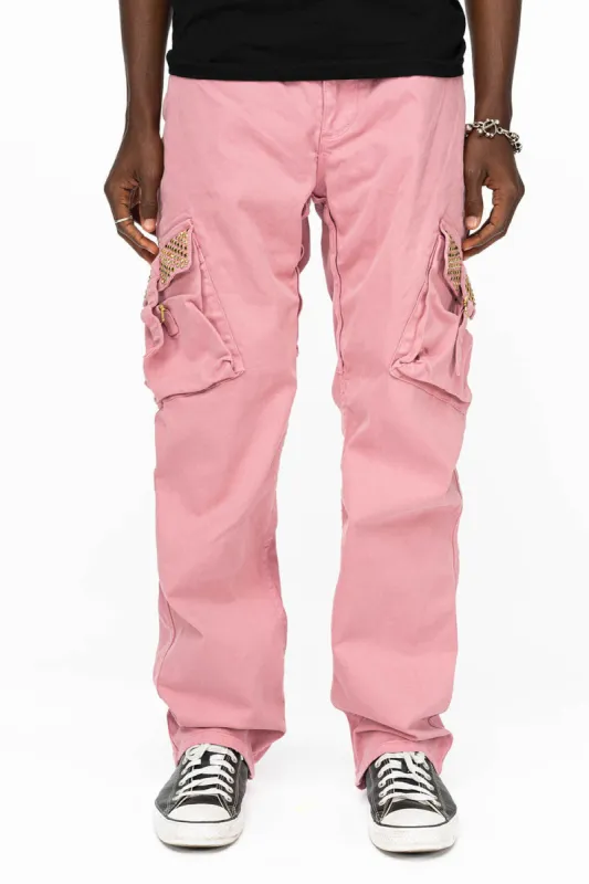 ROBINS NEW MILITARY STYLE CARGO PANTS IN PINK WITH CRYSTAL AB AND MONTANA CRYSTALS sold by Robin's Jean