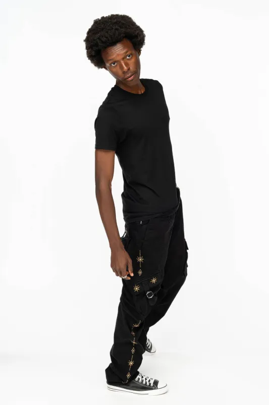 ROBINS NEW MILITARY STYLE CARGO PANTS IN BLACK WITH WITH GUNSLINGER CRYSTAL MOTIF sold by Robin's Jean
