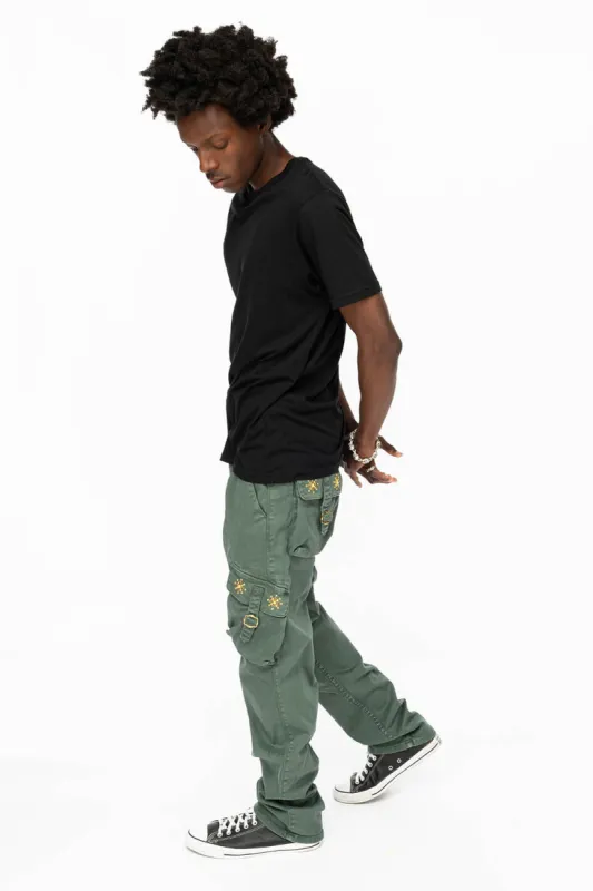 ROBINS NEW MILITARY STYLE CARGO PANTS IN FOREST WASH WITH GUNSLINGER CRYSTAL MOTIF sold by Robin's Jean