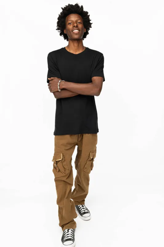 ROBINS NEW MILITARY STYLE CARGO PANTS IN KANGAROO COLOR WASH WITH NAILHEADS sold by Robin's Jean