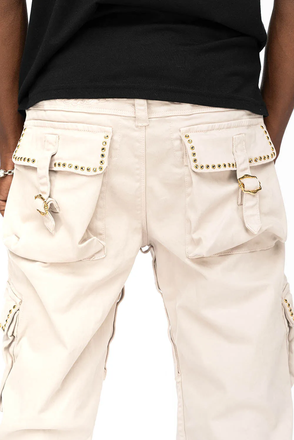 ROBINS NEW MILITARY STYLE CARGO PANTS IN STONE COLOR WASH WITH  BLACK DIAMOND CRYSTALS sold by Robin's Jean product image thumbnail 2