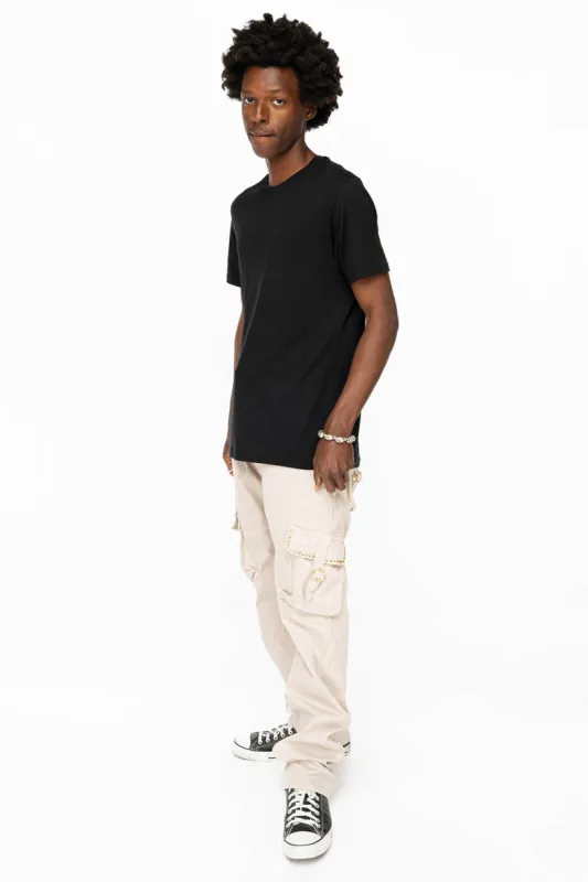 ROBINS NEW MILITARY STYLE CARGO PANTS IN STONE COLOR WASH WITH  BLACK DIAMOND CRYSTALS sold by Robin's Jean