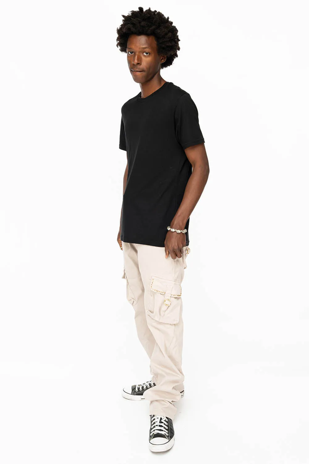 ROBINS NEW MILITARY STYLE CARGO PANTS IN STONE COLOR WASH WITH  BLACK DIAMOND CRYSTALS sold by Robin's Jean