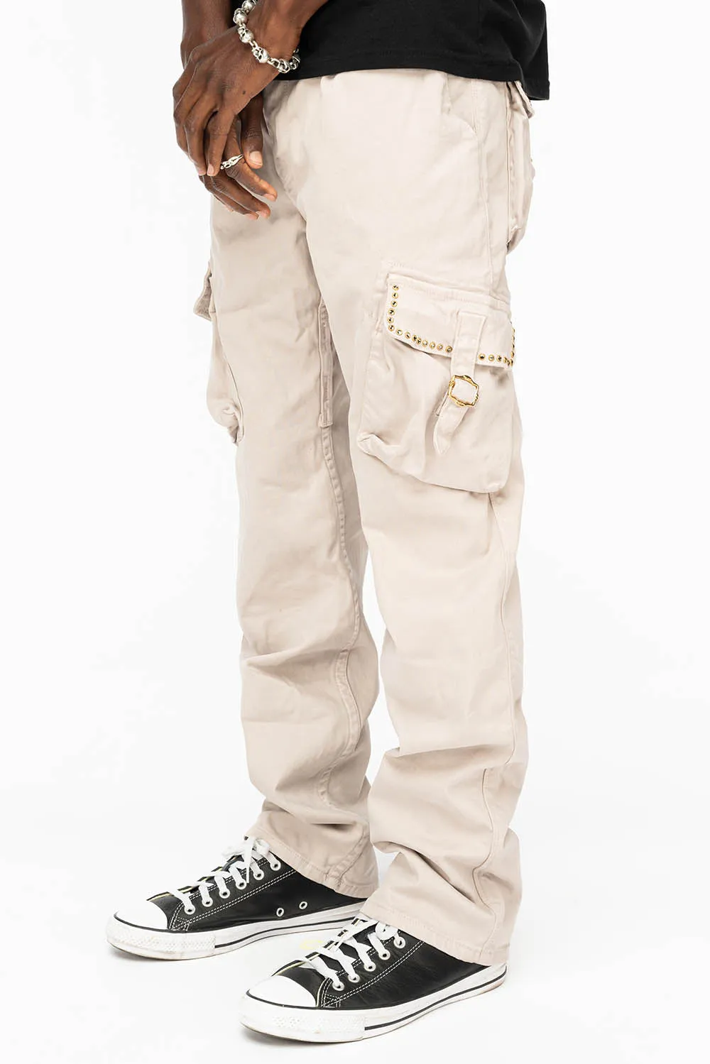 ROBINS NEW MILITARY STYLE CARGO PANTS IN STONE COLOR WASH WITH  BLACK DIAMOND CRYSTALS sold by Robin's Jean product image thumbnail 4